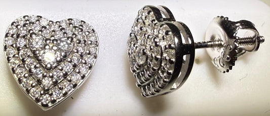 Sterling Silver VVS1 Moissanite Stud Pyramid Heart Screw Back 0.76 ct Earrings