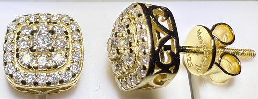 Gold Over Sterling Silver VVS1 Moissanite Stud Halo Screw Back 0.84 ct Earrings