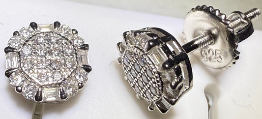 Sterling Silver VVS1 Moissanite Stud Baguette Circle Screw Back 0.44 ct Earrings