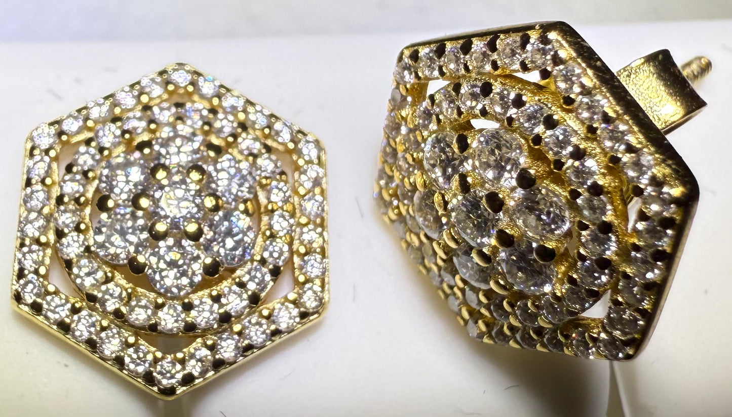 Gold Over Sterling Silver VVS1 Moissanite Hexagon Screw Back 0.75 ct Earrings