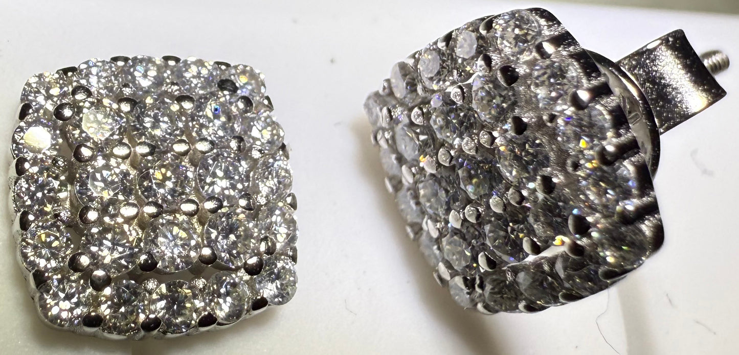 Sterling Silver VVS1 Moissanite Stud Rounded Square Screw Back 0.64 ct Earrings