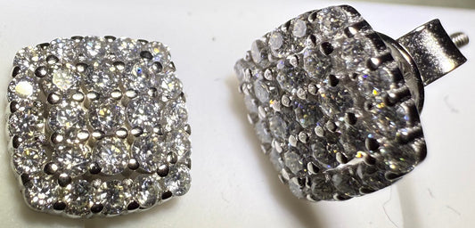 Sterling Silver VVS1 Moissanite Stud Rounded Square Screw Back 0.64 ct Earrings