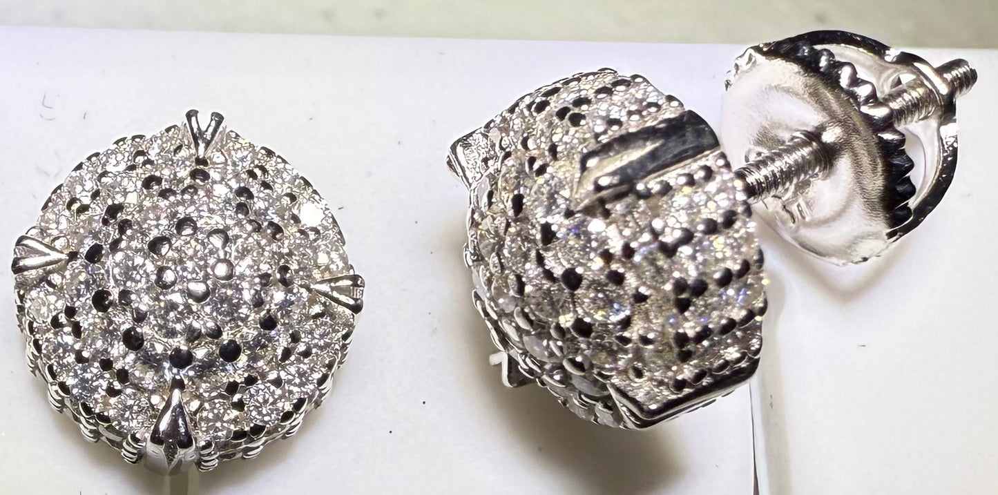 Sterling Silver VVS1 Moissanite Stud Circle Pave Screw Back 0.81 ct 925 Earrings