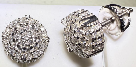 Sterling Silver VVS1 Moissanite Stud Circle Pave Screw Back 0.81 ct 925 Earrings