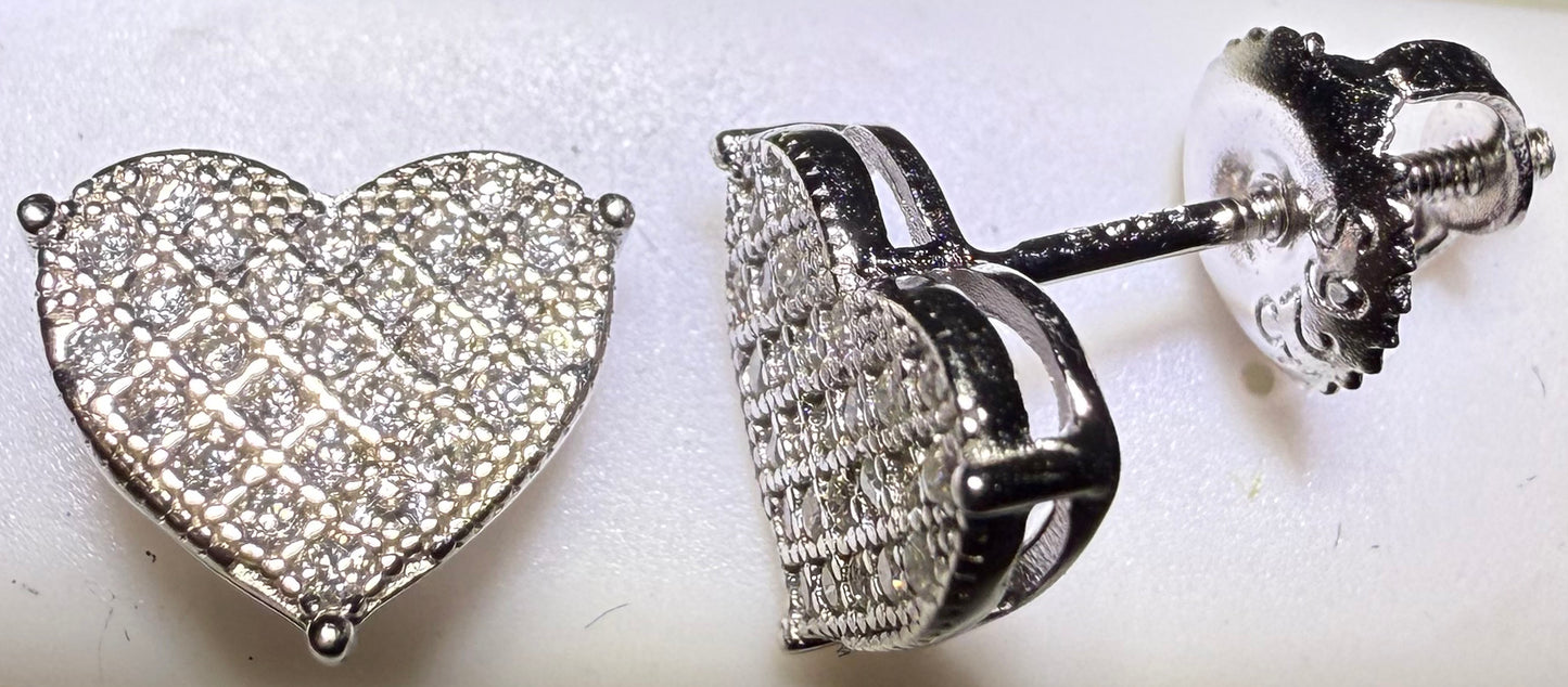 Sterling Silver VVS1 Moissanite Stud Heart Pave Screw Back 0.52 ct 925 Earrings