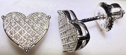 Sterling Silver VVS1 Moissanite Stud Heart Pave Screw Back 0.52 ct 925 Earrings