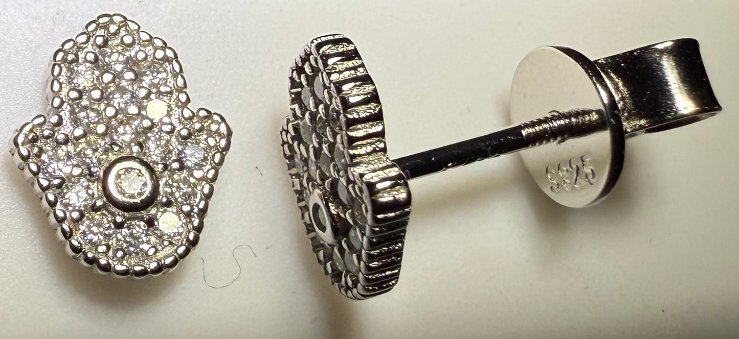 Sterling Silver VVS1 Moissanite Stud Hamsa Screw Back 0.19 ct Solid 925 Earrings