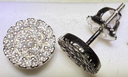 Sterling Silver VVS1 Moissanite Stud Circle Pave Screw Back 0.92 ct 925 Earrings