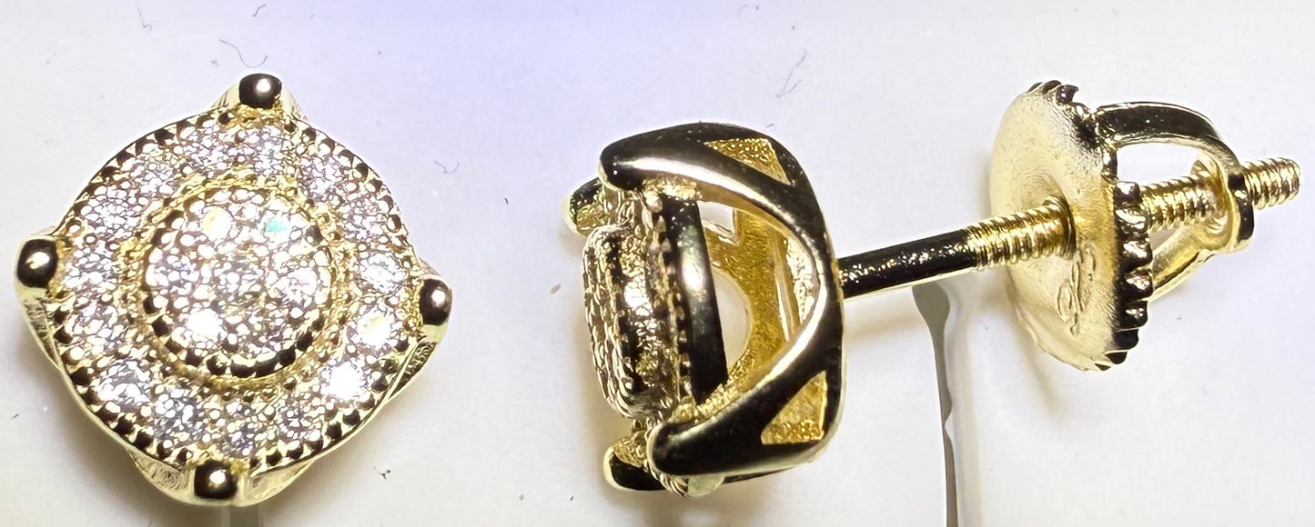 Gold Over Sterling Silver VVS1 Moissanite Stud Halo Screw Back 0.23 ct Earrings