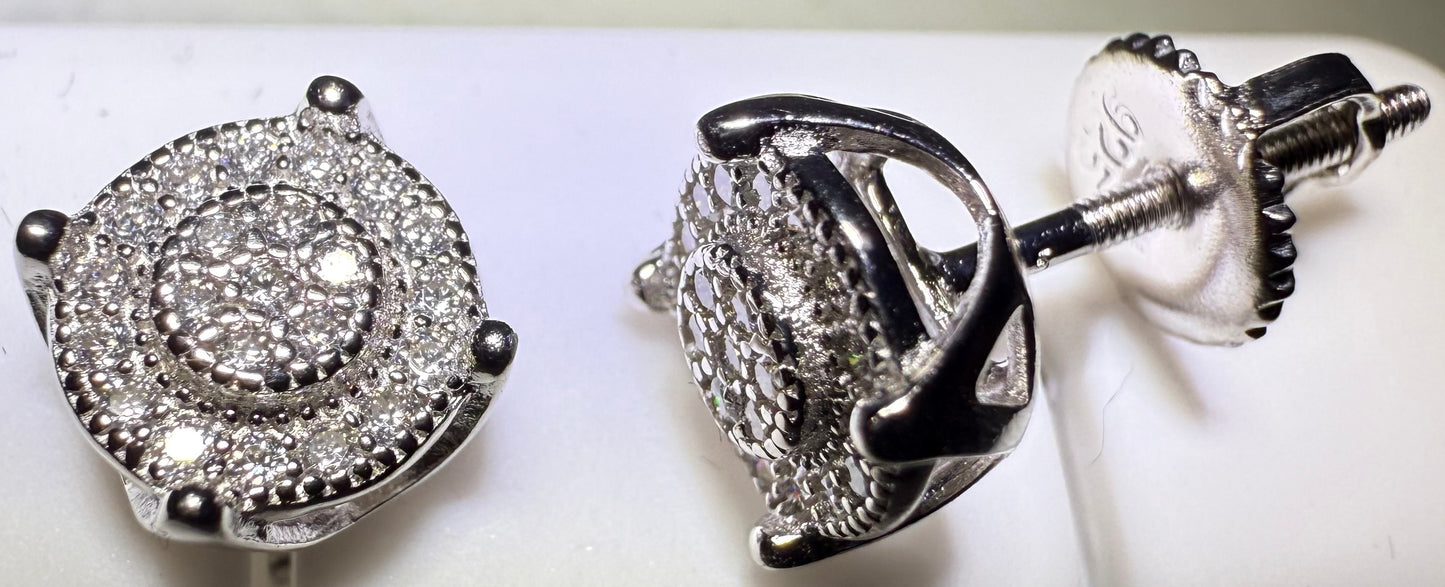 Sterling Silver VVS1 Moissanite Stud Circle Pave Halo Screw Back 0.23ct Earrings