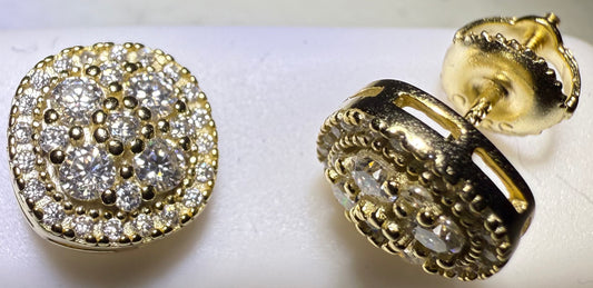 Gold Over Sterling Silver VVS1 Moissanite Stud Halo Screw Back 1.24 ct Earrings