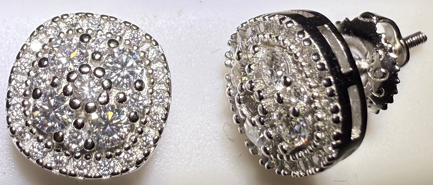 Sterling Silver VVS1 Moissanite Stud Rounded Pave Screw Back 1.24 ct Earrings