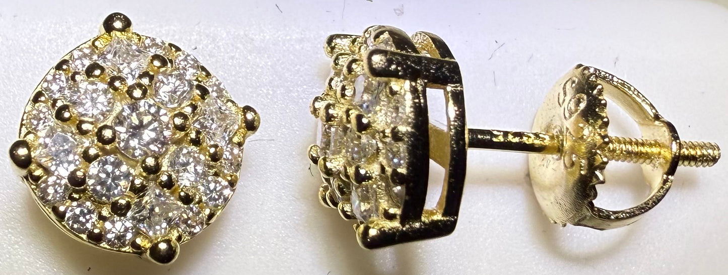 Gold Over Sterling Silver VVS1 Moissanite Stud Circle Screw Back 0.96ct Earrings