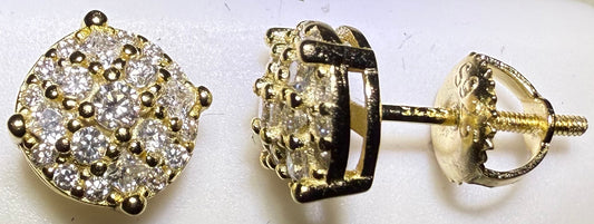 Gold Over Sterling Silver VVS1 Moissanite Stud Circle Screw Back 0.96ct Earrings