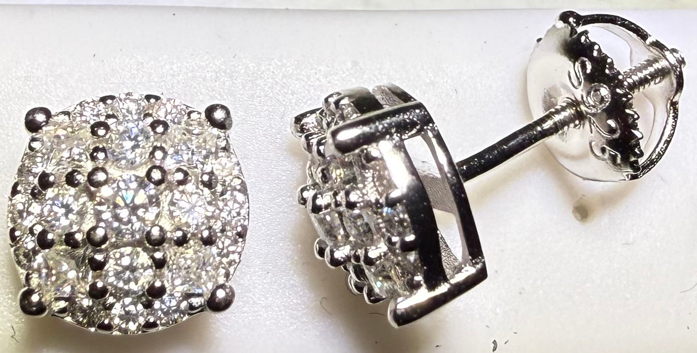 Sterling Silver VVS1 Moissanite Stud Convex Circle Screw Back 0.96 ct Earrings