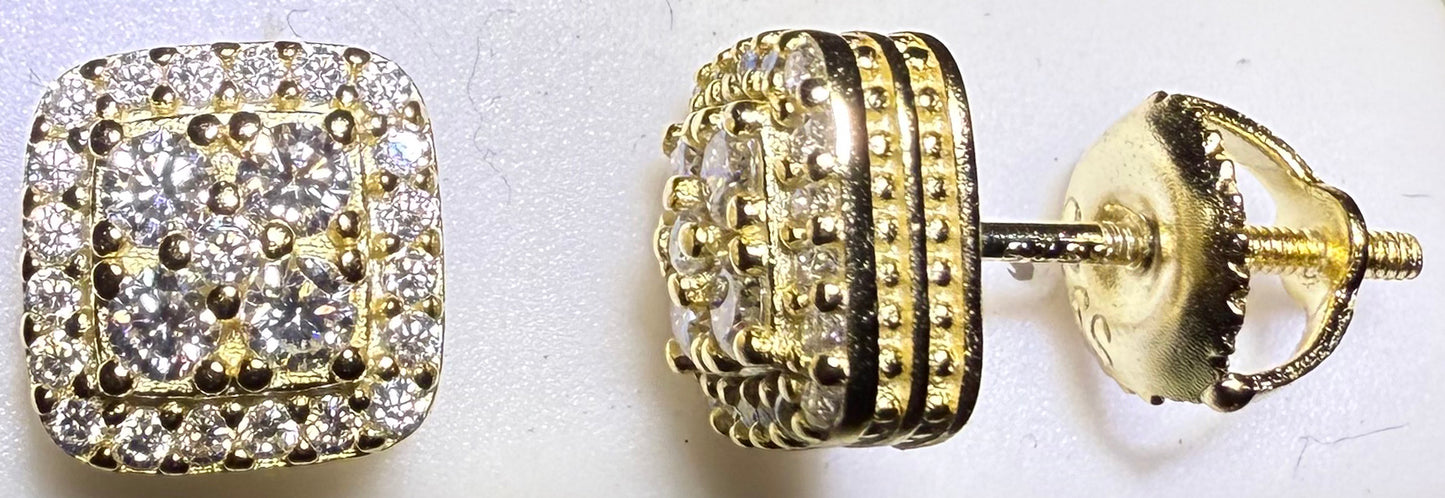 Gold Over Sterling Silver VVS1 Moissanite Stud Halo Screw Back 0.84 ct Earrings