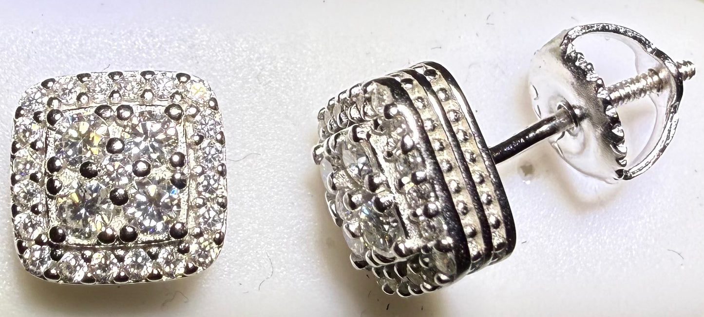 Sterling Silver VVS1 Moissanite Stud Rounded Pave Screw Back 0.84 ct Earrings