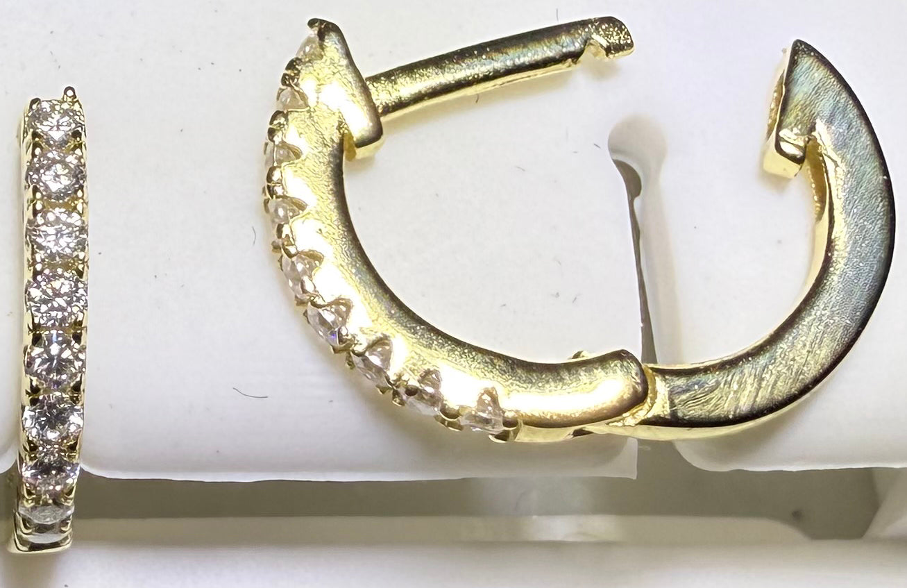 Gold Over Sterling Silver VVS1 Moissanite Hinge Hoop Snap Huggie 0.28ct Earrings