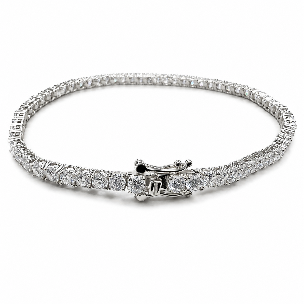 Sterling Silver VVS1 Moissanite 3mm Round Tennis Bracelet Chain