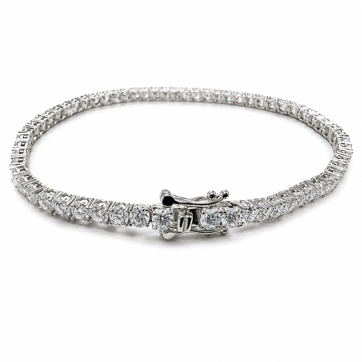 Sterling Silver VVS1 Moissanite 3mm Round Tennis Bracelet Chain