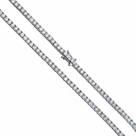 Sterling Silver VVS1 Moissanite 3mm Round Tennis Necklace Chain