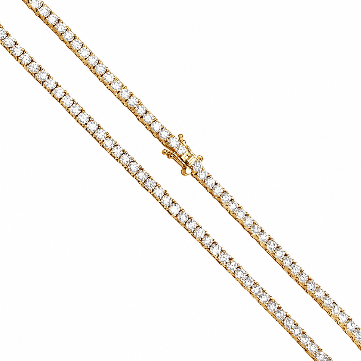 Gold Over Sterling Silver VVS1 Moissanite 3mm Round Tennis Necklace Chain