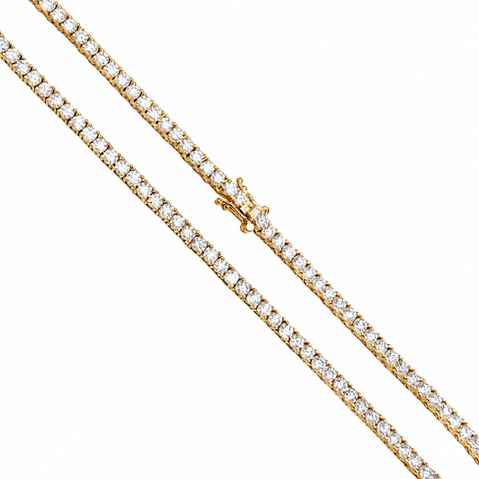 Gold Over Sterling Silver VVS1 Moissanite 3mm Round Tennis Necklace Chain
