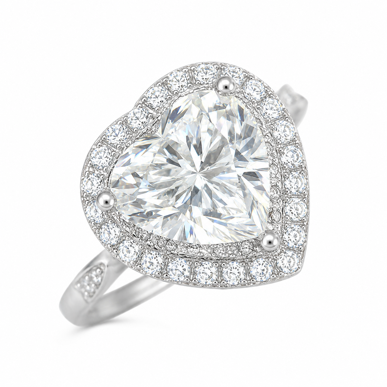 Sterling Silver 1 ct Heart Moissanite VVS1 Halo Wedding Engagement Ring