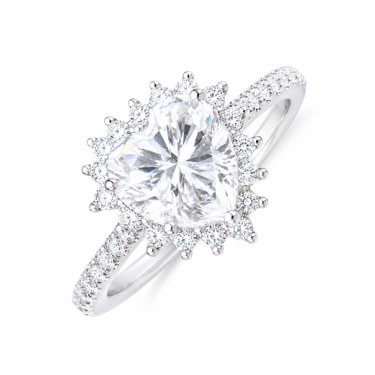 Sterling Silver 1 ct Heart Moissanite VVS1 Halo Wedding Engagement Ring
