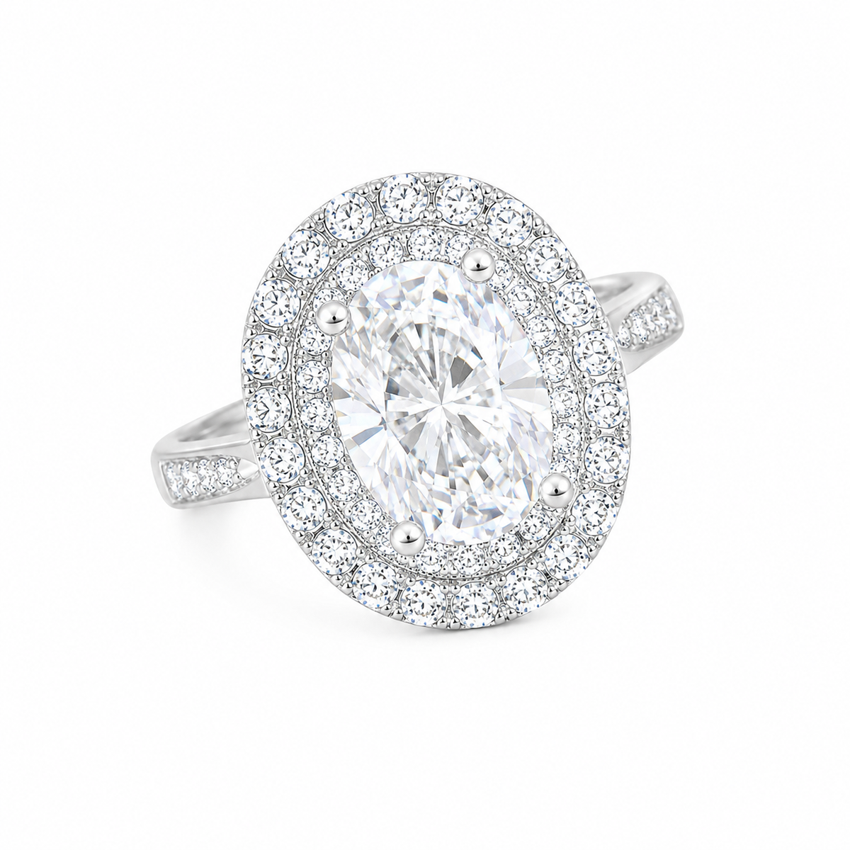 Sterling Silver 1 ct Oval Moissanite VVS1 Halo Wedding Engagement Ring