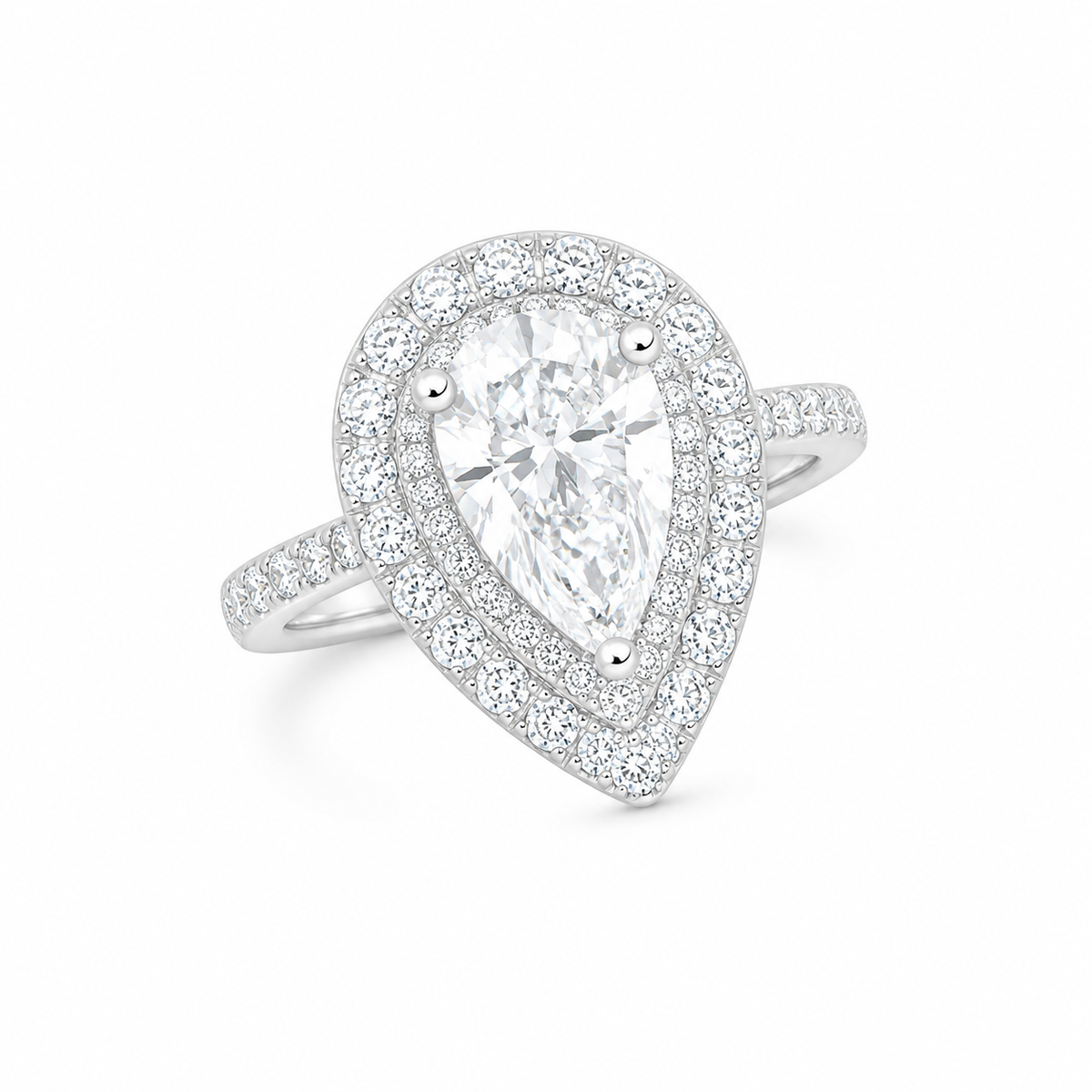 Sterling Silver 1 ct Pear Moissanite VVS1 Halo Wedding Engagement Ring