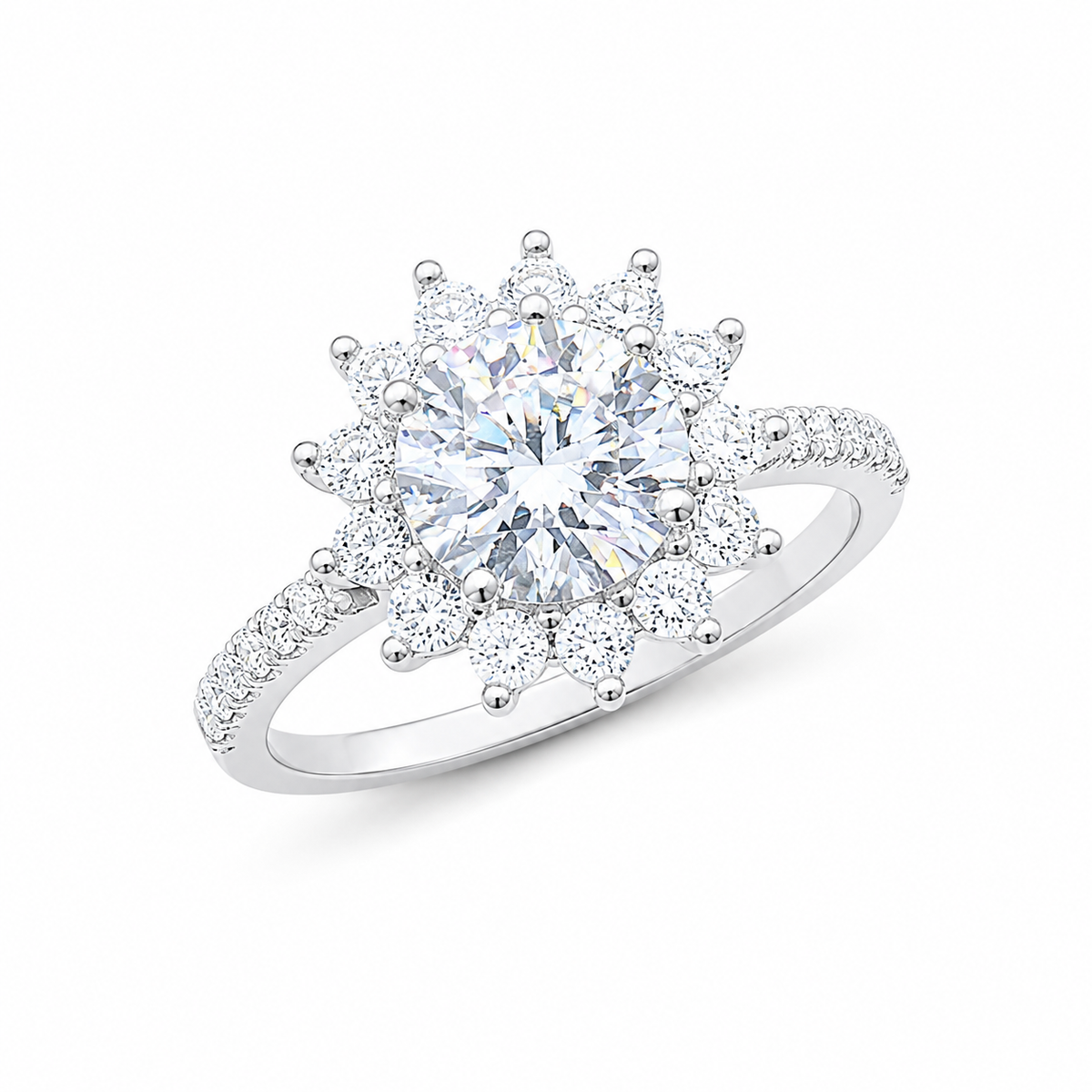 Sterling Silver 2 ct Round Moissanite VVS1 Flower Wedding Engagement Ring