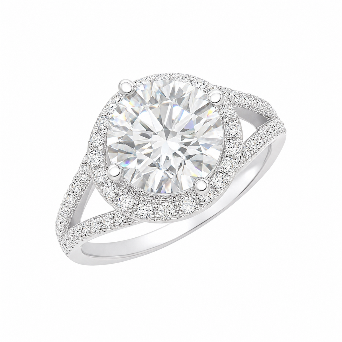 Sterling Silver 2 ct Round Moissanite VVS1 Halo Wedding Engagement Ring