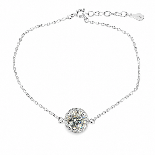 Sterling Silver 0.5ct Round Moissanite VVS1 Halo Cable Chain Link Bracelet