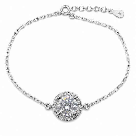 Sterling Silver 1ct Round Moissanite VVS1 Halo Cable Chain Link Bracelet