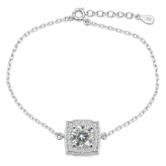 Sterling Silver 1ct Round Moissanite VVS1 Halo Cable Chain Link Bracelet
