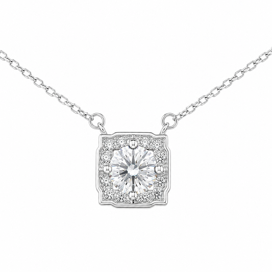 Sterling Silver 1ct Round Moissanite VVS1 Halo Cable Chain Link Necklace