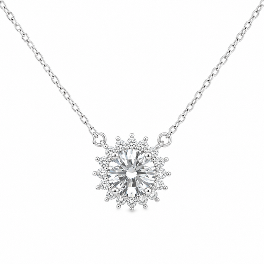 Sterling Silver 1ct Round Moissanite VVS1 Halo Cable Chain Link Necklace