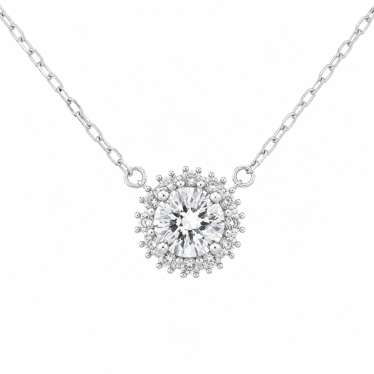 Sterling Silver 1ct Round Moissanite VVS1 Halo Cable Chain Link Necklace