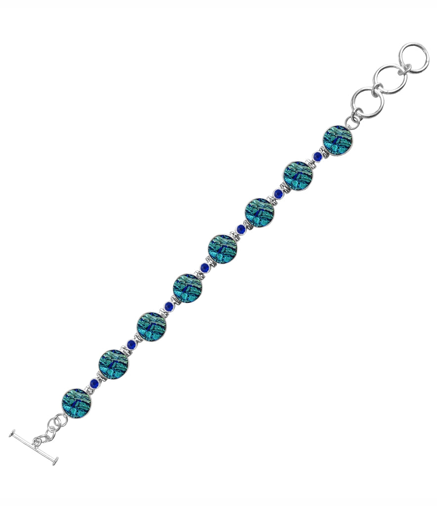 Sterling Silver Dichroic Glass Handmade Bracelet 8" Toggle Clasp