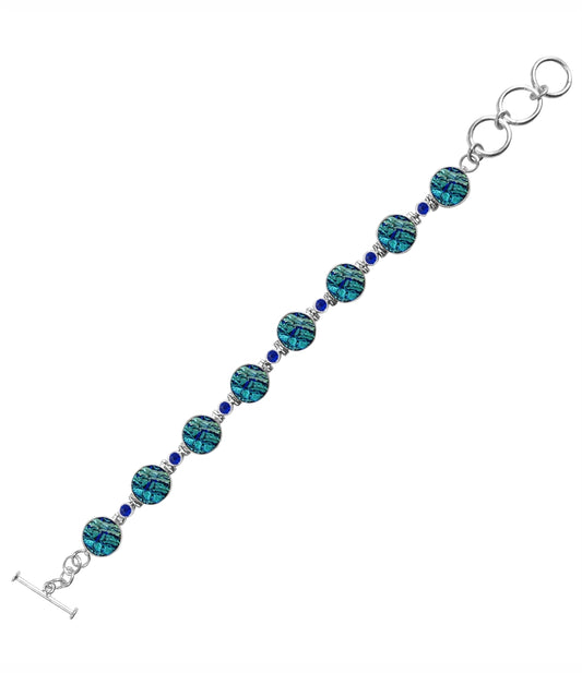 Sterling Silver Dichroic Glass Handmade Bracelet 8" Toggle Clasp
