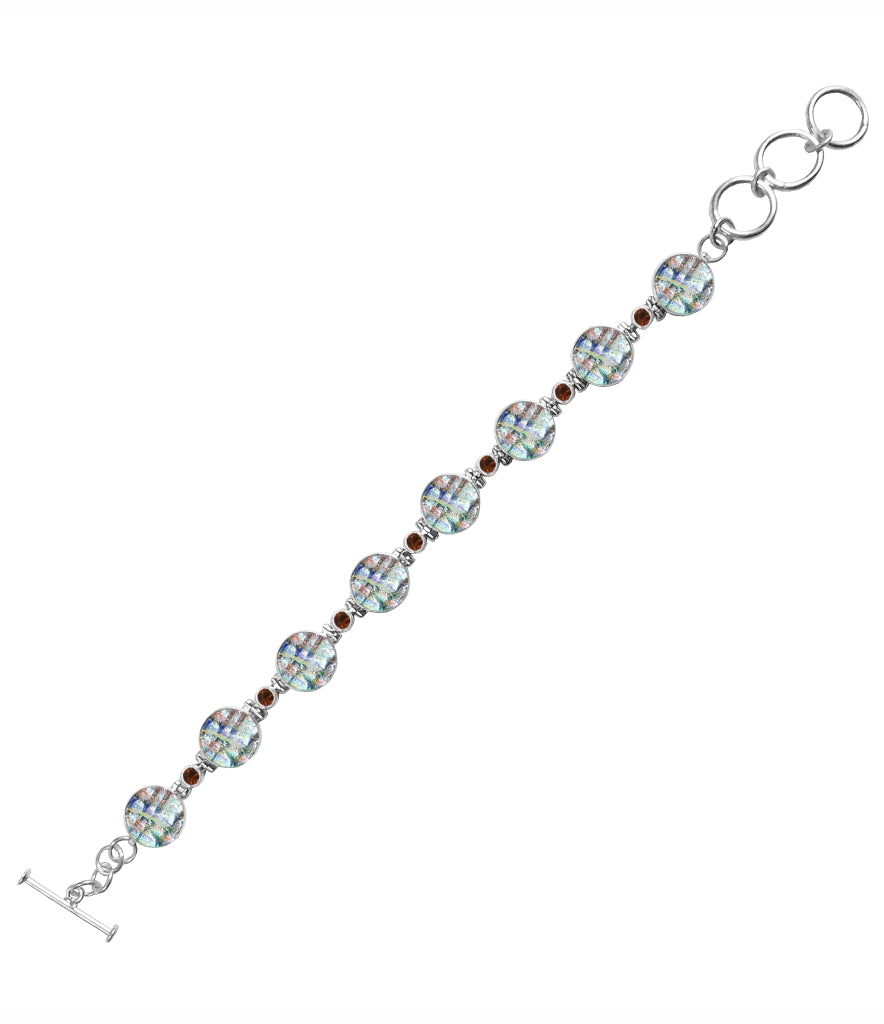 Sterling Silver Dichroic Glass Handmade Bracelet 8" Toggle Clasp