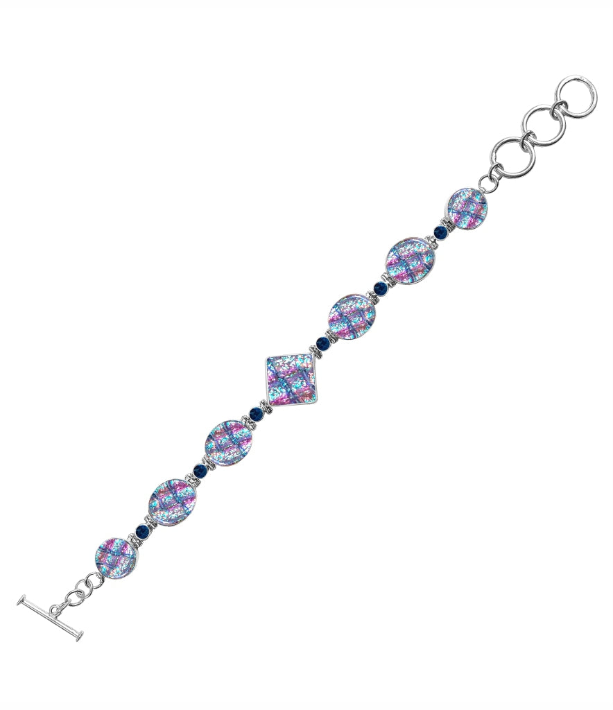 Sterling Silver Dichroic Glass Handmade Bracelet 8" Toggle Clasp