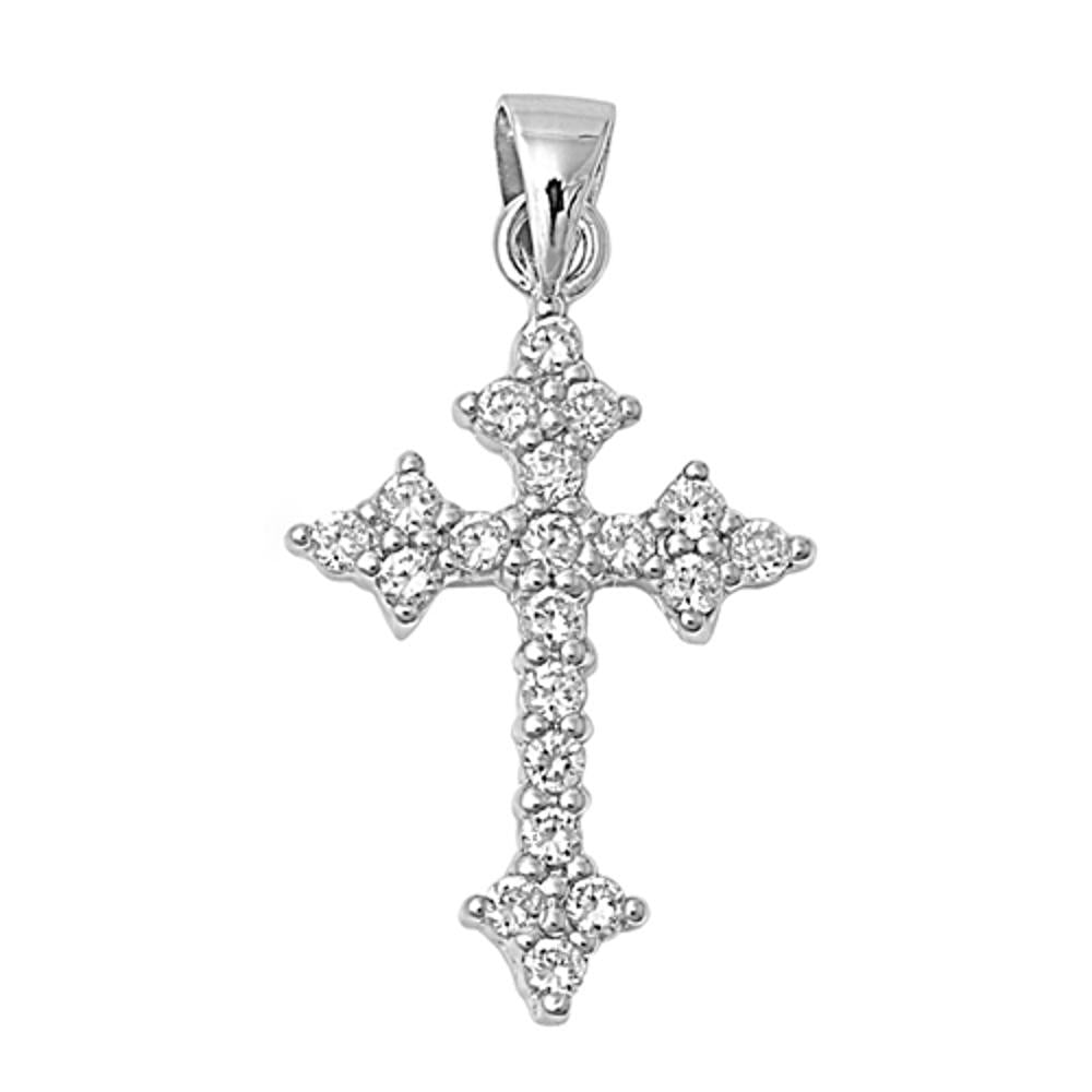 Pointed Gothic Cross Pendant Clear Simulated CZ .925 Sterling Silver Charm
