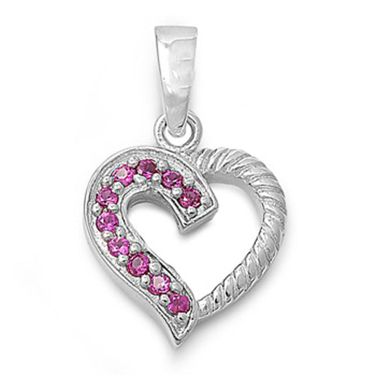 Sterling Silver Outline Ornate Filigree Rope Heart Pendant Simulated Ruby Charm