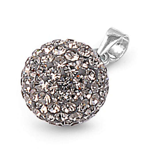 Studded Disco Ball Pendant Olive Green Rhinestone .925 Sterling Silver Charm