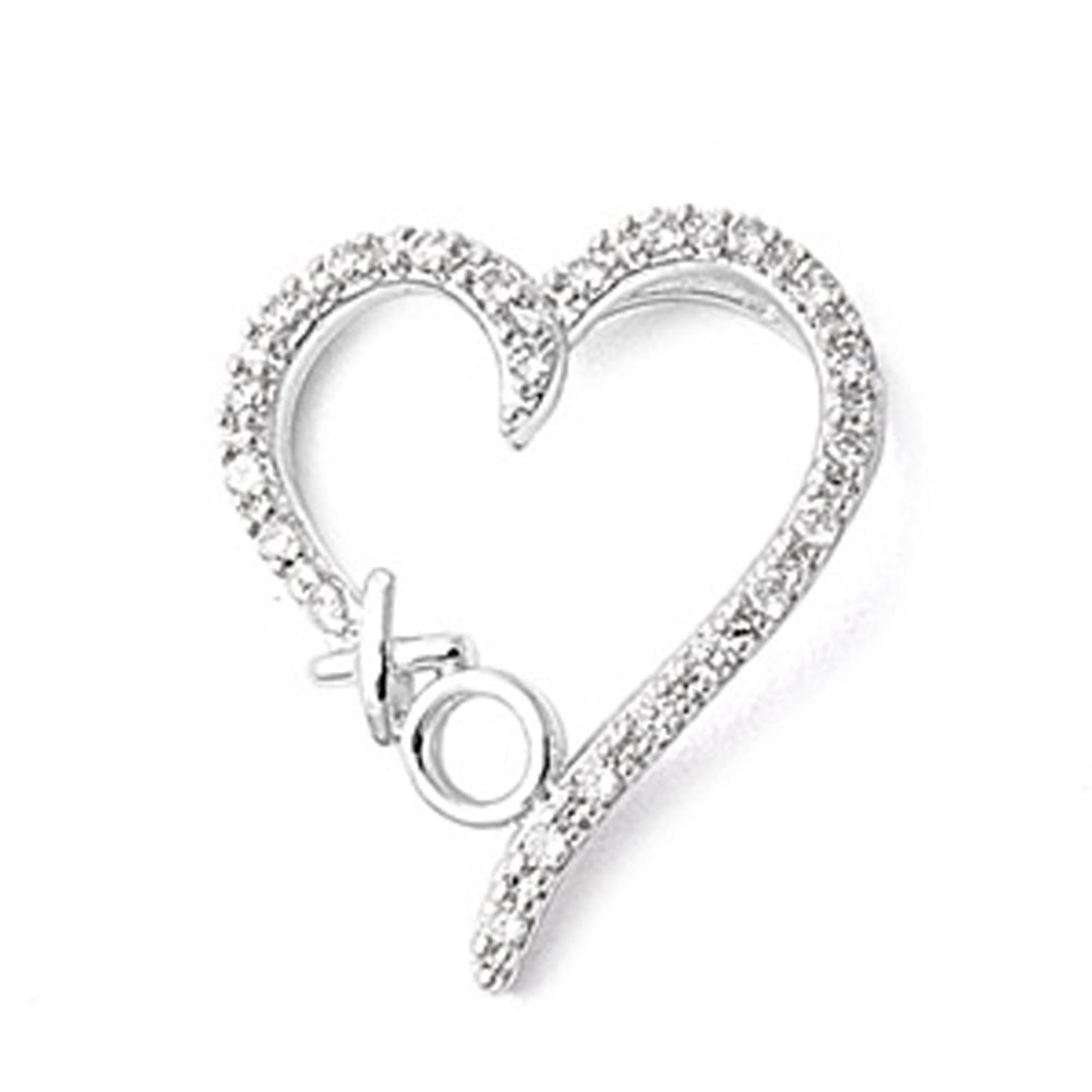 Sterling Silver XO Studded XO Promise Heart Pendant Clear Simulated CZ Charm