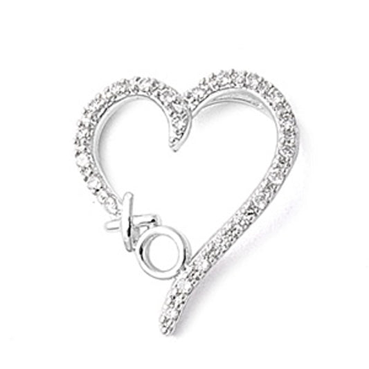 Sterling Silver XO Studded XO Promise Heart Pendant Clear Simulated CZ Charm