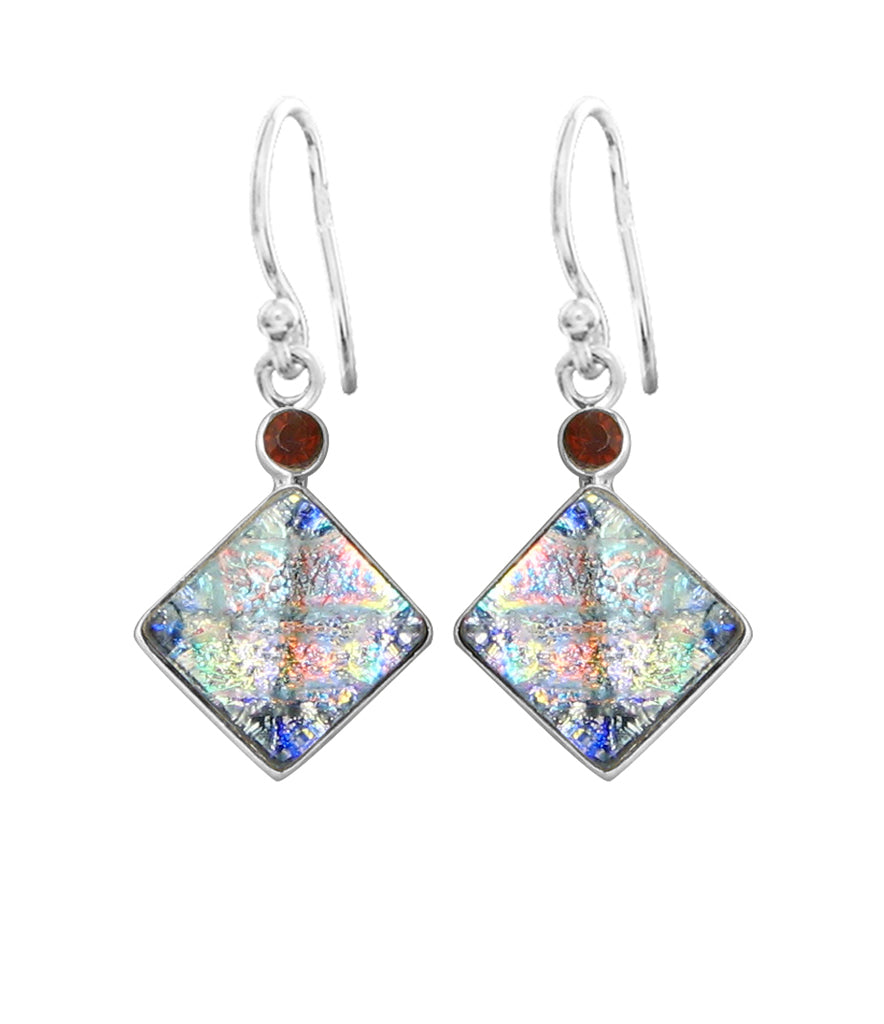 Sterling Silver Dichroic Glass Handmade Hook Earrings