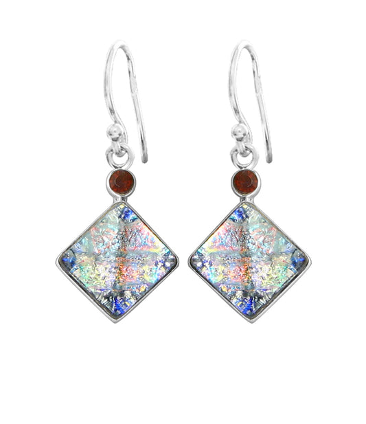 Sterling Silver Dichroic Glass Handmade Hook Earrings
